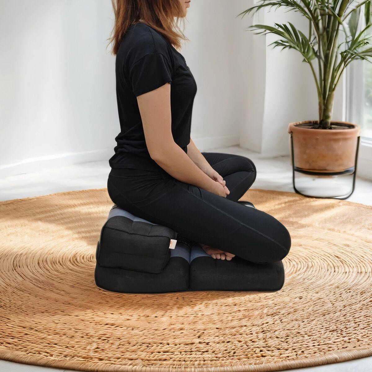 Zafu Meditation Cushion Set - 100% Kapok Fold Out Cushion Yoga Mat Zabuton Traditional Pillow