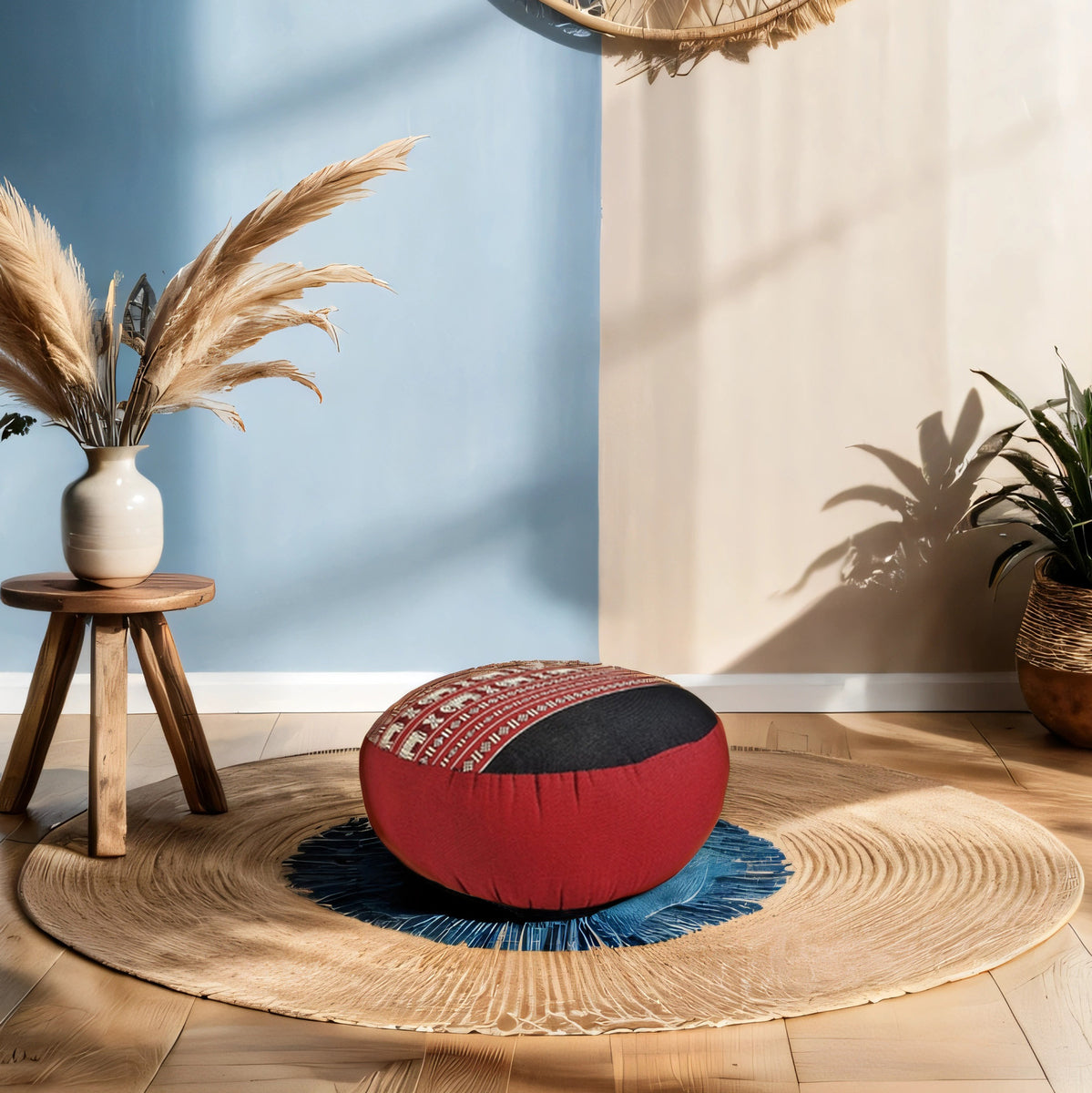 Handmade 40cm Round Meditation Cushion – Organic Kapok Filled Zafu Ottoman Pouf for Yoga and Shavasana