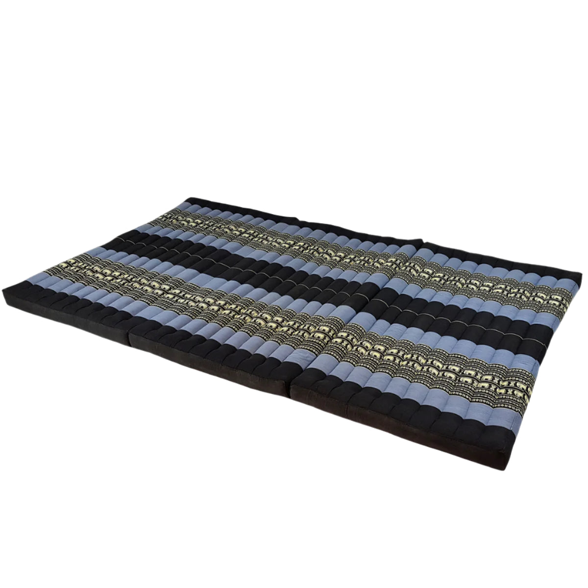 Black and blue striped cushion with pattern on a white background, featuring the MangoTrees brand.