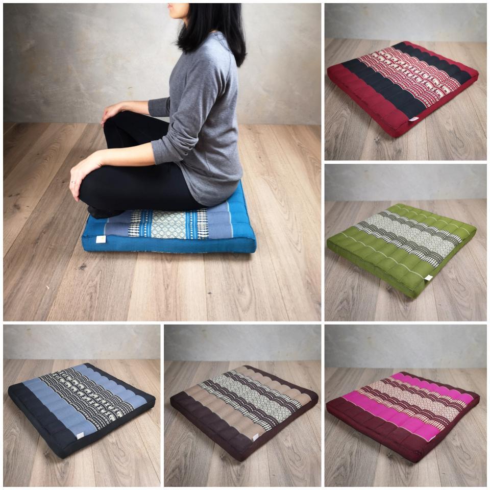 Thai Kapok Meditation Cushion – 50x50cm Square Yoga Seat | Handmade Thai Floor Cushion
