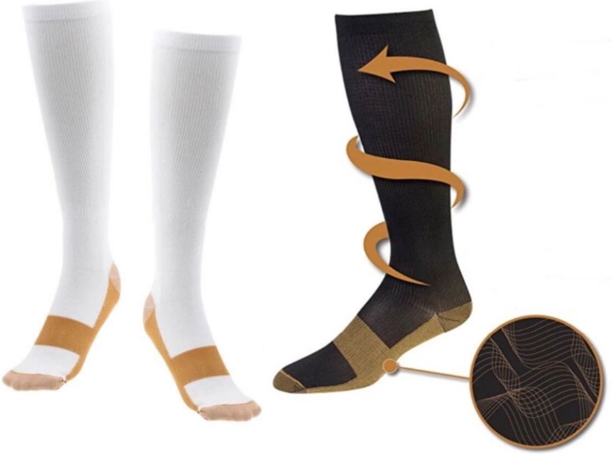 Sports Socks | Running Socks | Running | Fitness Socks | Copper Compression Socks | Support Socks | Airplane Socks | Size L/XL (40-47) | White