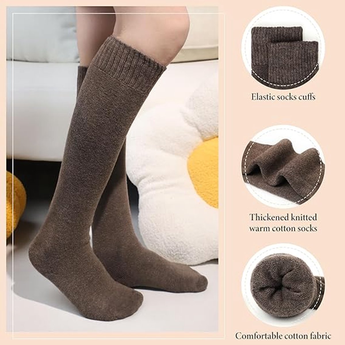 Women's Cotton Knee Socks - Warm Moisture-Wicking Boot Socks 5 Colours