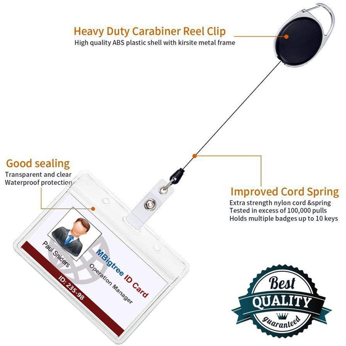 2 Pieces Heavy Duty Retractable Badge Holder - Extendable Keychains - D-Clip - with Carabiner - Waist Clip Drawstring - Badge Holder Drawstring - Retractable Reel ID Badge Card Holder - Vertical - Card Holder Drawstring - Clip ID Holder - Black/Silver
