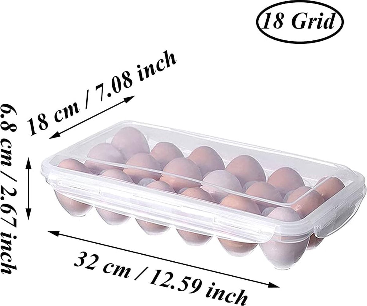 Egg Storage Box 18-Rack with Lid - Refrigerator Egg Holder Transparent 32x18cm