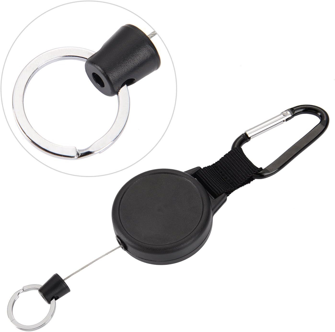Retractable Keychain Black Badge Reels with 39 Inches Steel Wire Rope Heavy Duty Badge Holders for ID Card Key Chains Office Worker Doctor Nurse Employee Students(2 Pieces)
