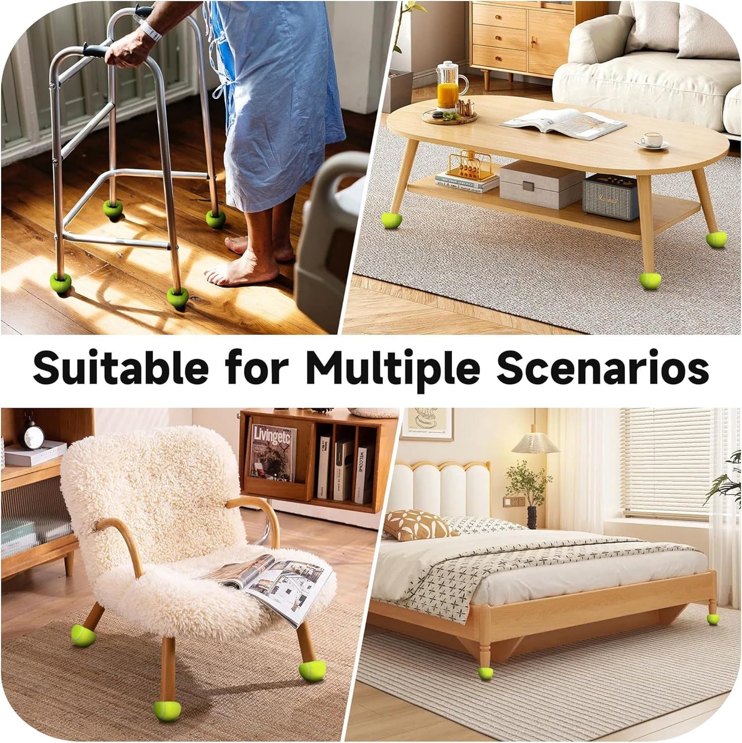 Precut Tennis Balls for Walkers, 4 PCS Heavy Duty Walker Accessories, Walker Tennis Balls Precut for Easy Installation, Universal Walker Glide Balls for Seniors, Furniture Legs & Floor Protection