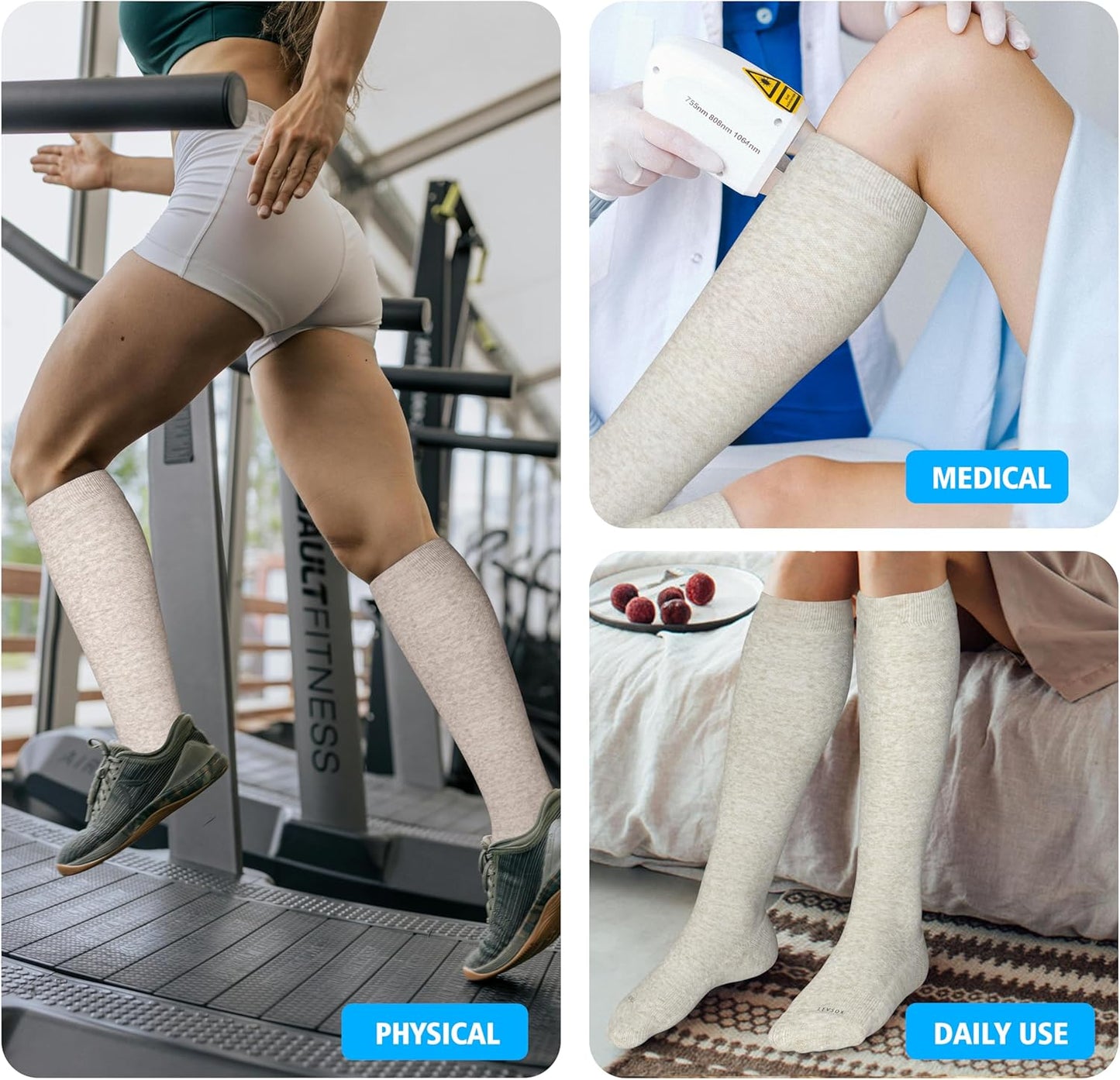 Cotton Compression Socks 20-30mmHg - Cute Knee High Support for Nurses & Travel