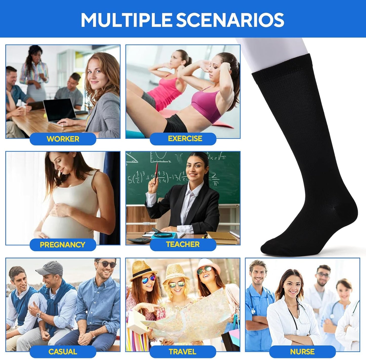 Compression Socks 3-Pairs 15-25mmHg - Support for Running Cycling & Nurses