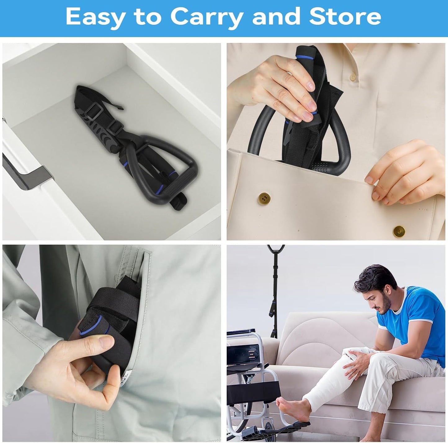 Long Leg Lifter, Leg Lifter Strap Rigid with Large Foot Loop, Legs Strap Lift for Get in and Out of Bed,Car,Wheelchair for Disables and Elderly,Foot Straps,Legs Aid Lift aids (25.5in-56in)