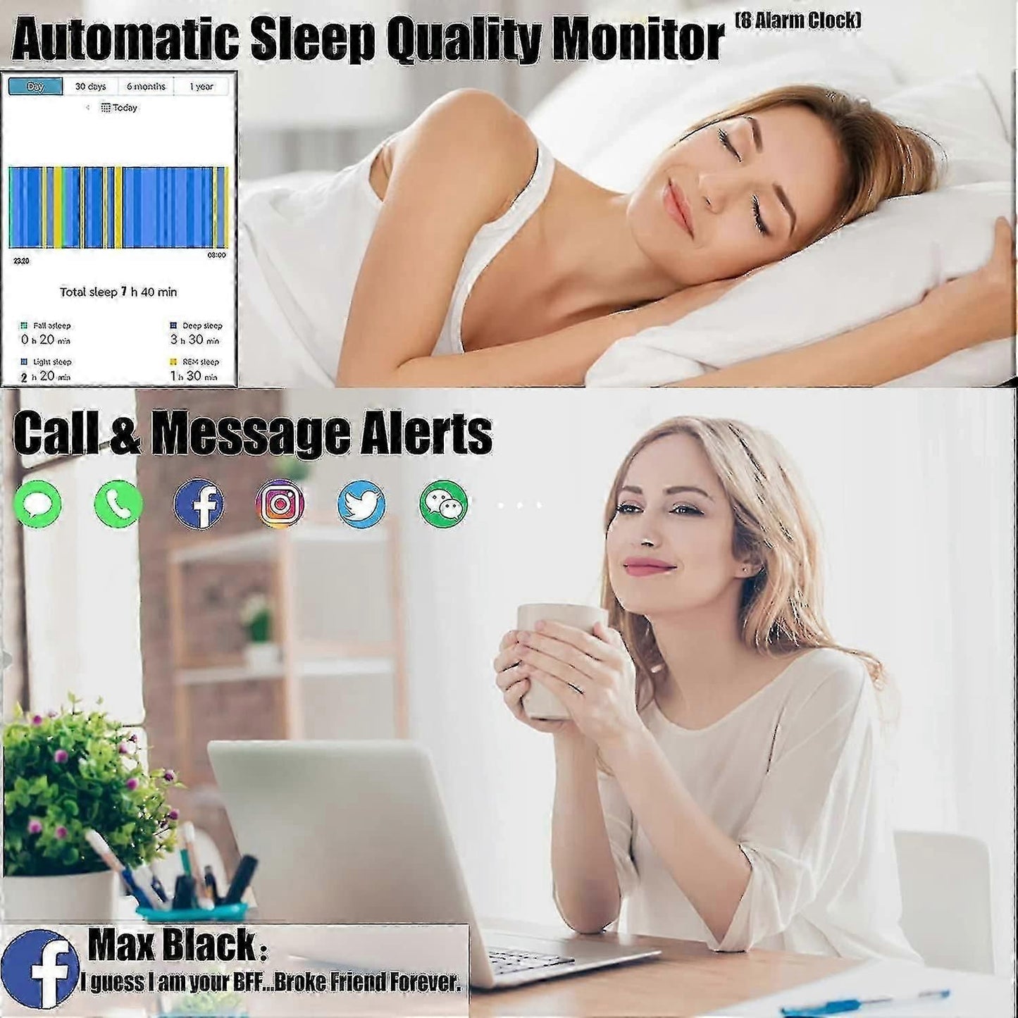 IP68 Fitness Tracker Smartwatch - Heart Rate, Sleep, Step Counter, Calories, Blood Pressure