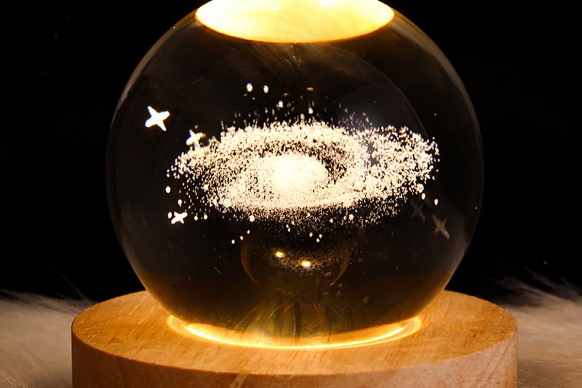 3D Milky Way System Ball with LED Stand Base Romantic Decor 3D Galaxy Crystal Ball Night Light Glass Sphere Paperweight Decorative Balls Birthday Christmas Gifts for Boys Girls - Solar System