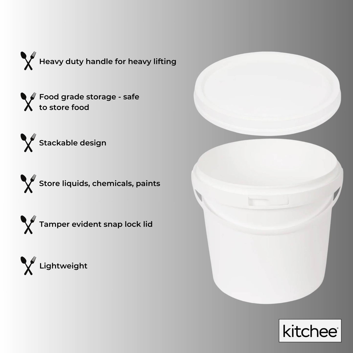 Bulk 10x 5L Plastic Buckets + Lids - Empty White With Handle Large Pail