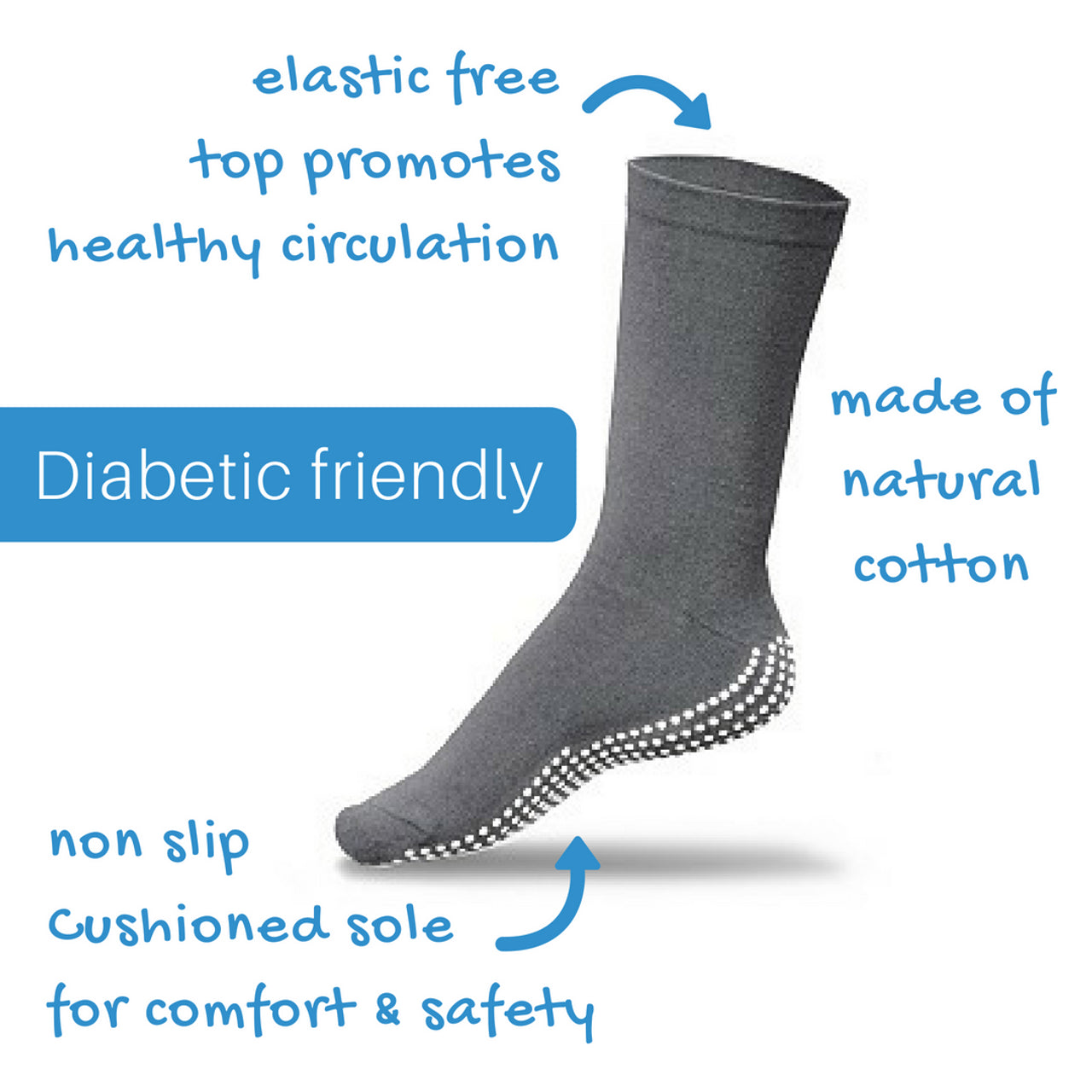 Circulation Non-Slip Socks – Diabetic Safe, Anti-Skid Grip for Swollen Feet, Aged Care & Hospital Use | Soft, Stretch Fit for Sensitive Skin