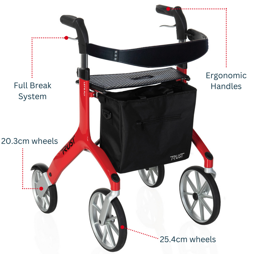 Trustcare Rollator Walker – Lightweight Mobility Walker with Seat & Bag - Award Winning