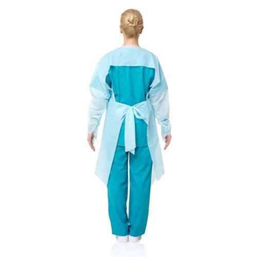 Medical Gown 100 Pack – Disposable Blue PPE Gowns with Open Back & Thumb Loops – Fluid Resistant