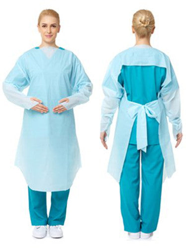 Medical Gown 100 Pack – Disposable Blue PPE Gowns with Open Back & Thumb Loops – Fluid Resistant
