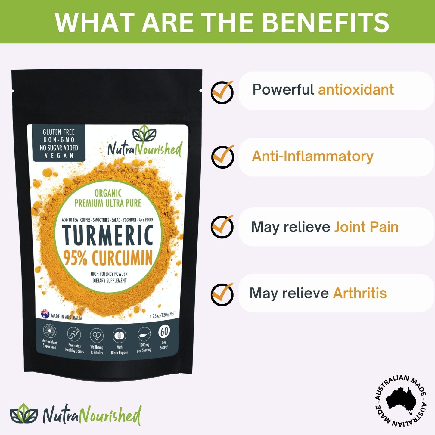 Pure Organic 95% Curcumin Powder - 1500mg of Turmeric Extract