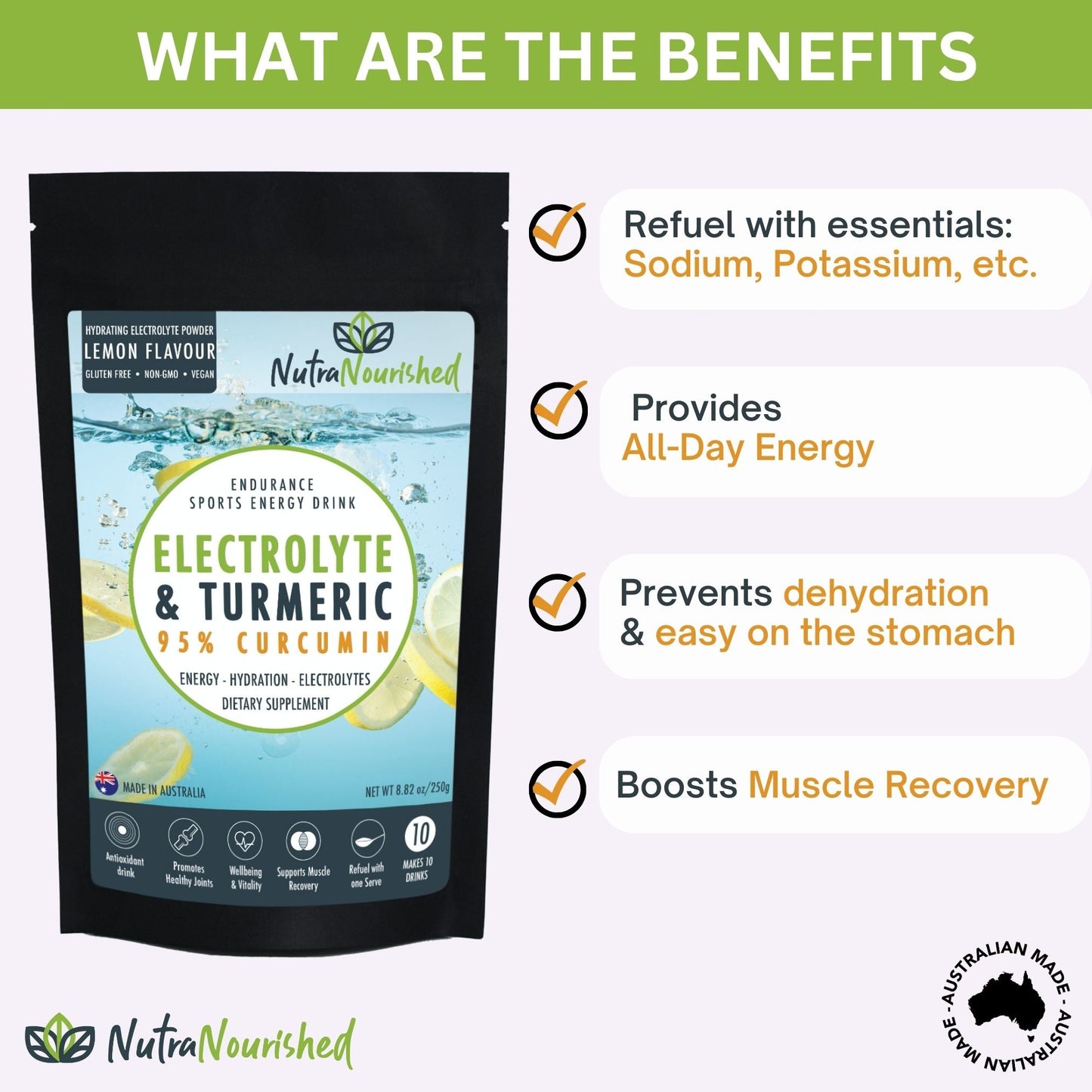 Electrolyte Powder & 95% Pure Organic Curcumin - Lemon Flavour