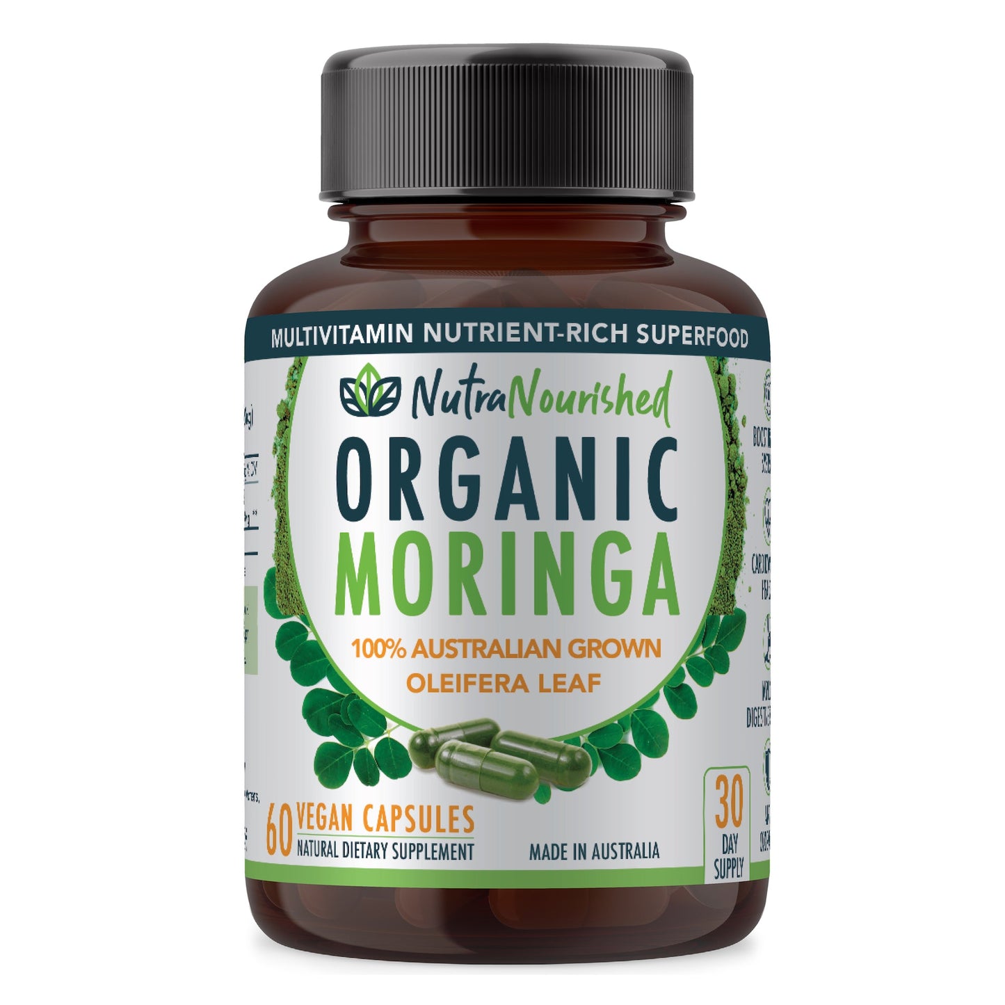 Organic Pure Moringa Leaf Capsules, 60 Vegan Capsules
