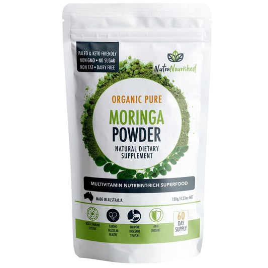 Nutra Nourished Organic Pure Moringa Leaf Powder - 120g/2 Month Supply - Nutrient-Rich Superfood Powder