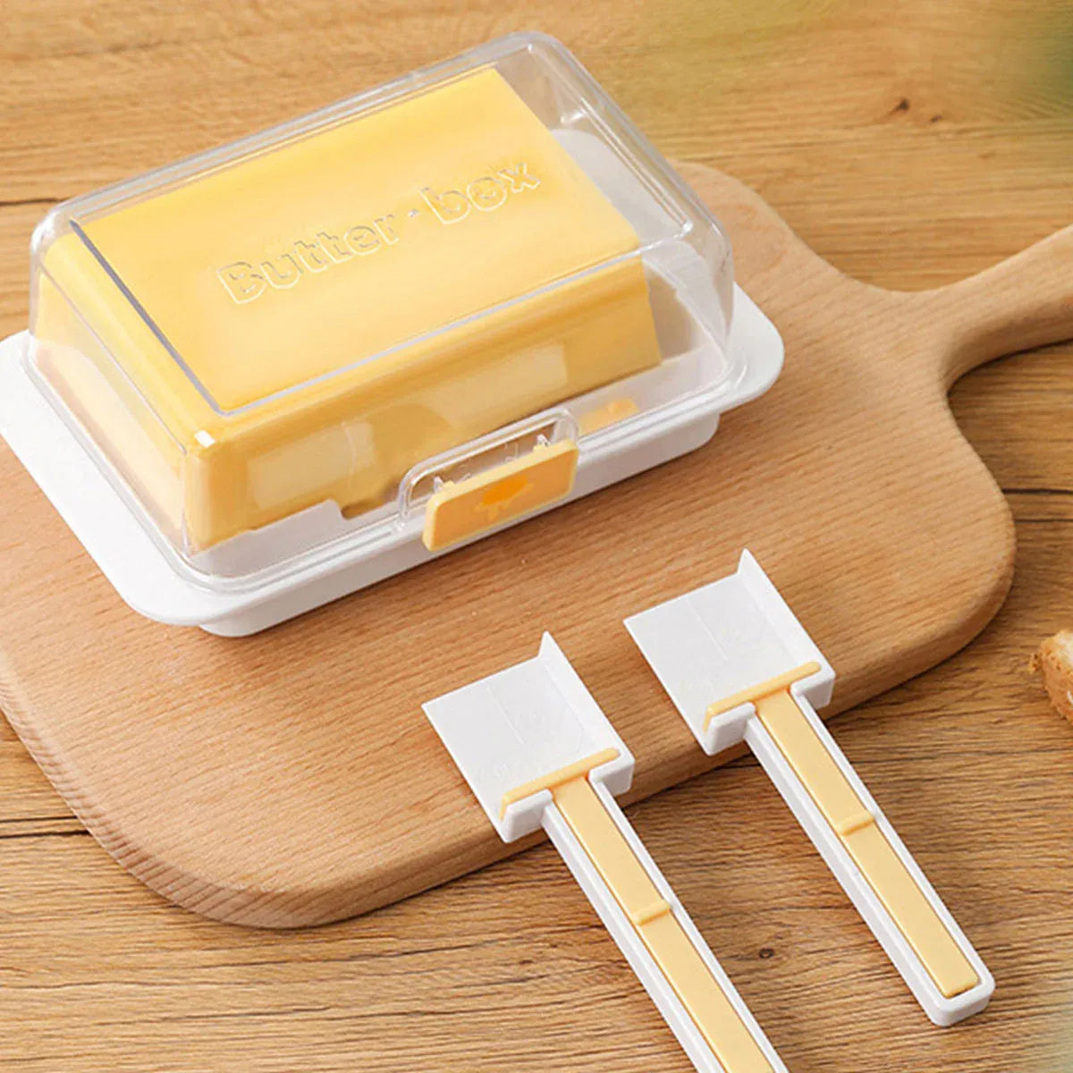 Butter Cheese Storage Box Kitchen Container with Lid Plastic Fridge Organizer - White