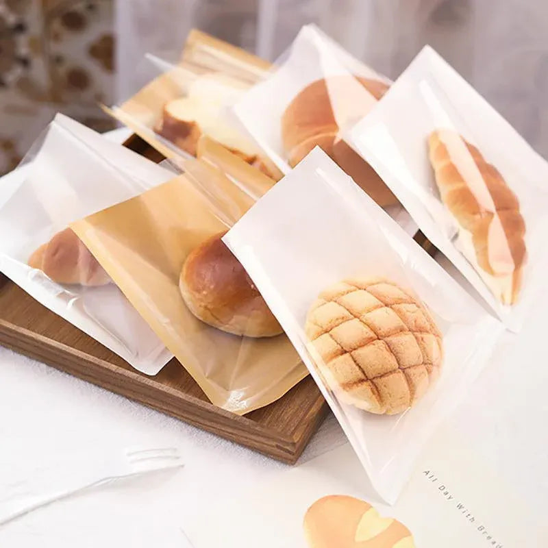 500PCS Transparent Food Greaseproof Bag Sandwich Donut Bread Packaging Pouch - Cowhide 21X25CM