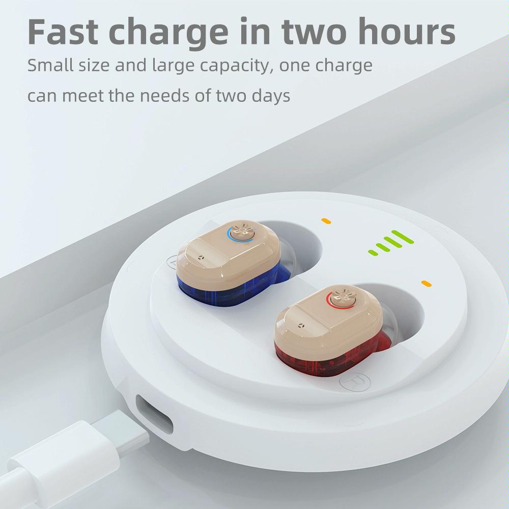 Mini In Ear Hearing Aid Usb Charging Red / Blue