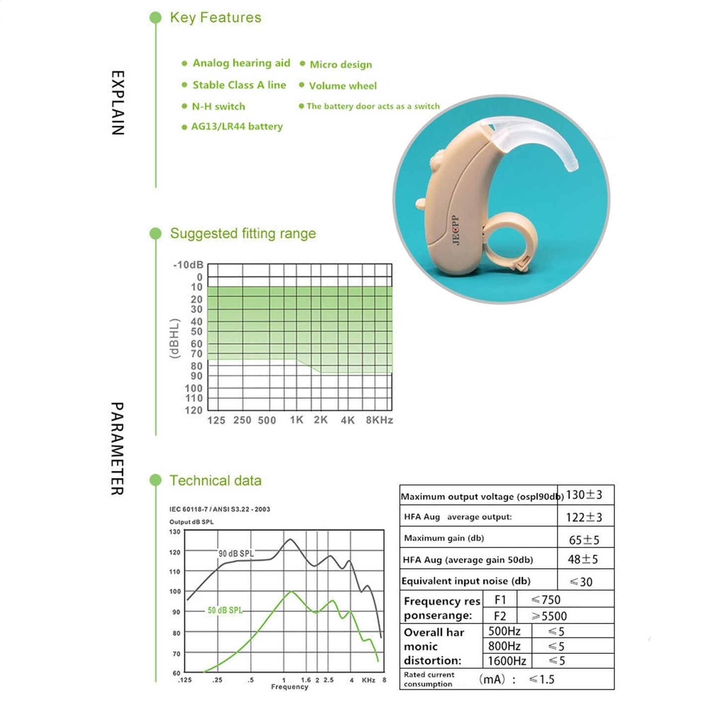 Earhook Hearing Aid Sound Amplifier Khaki
