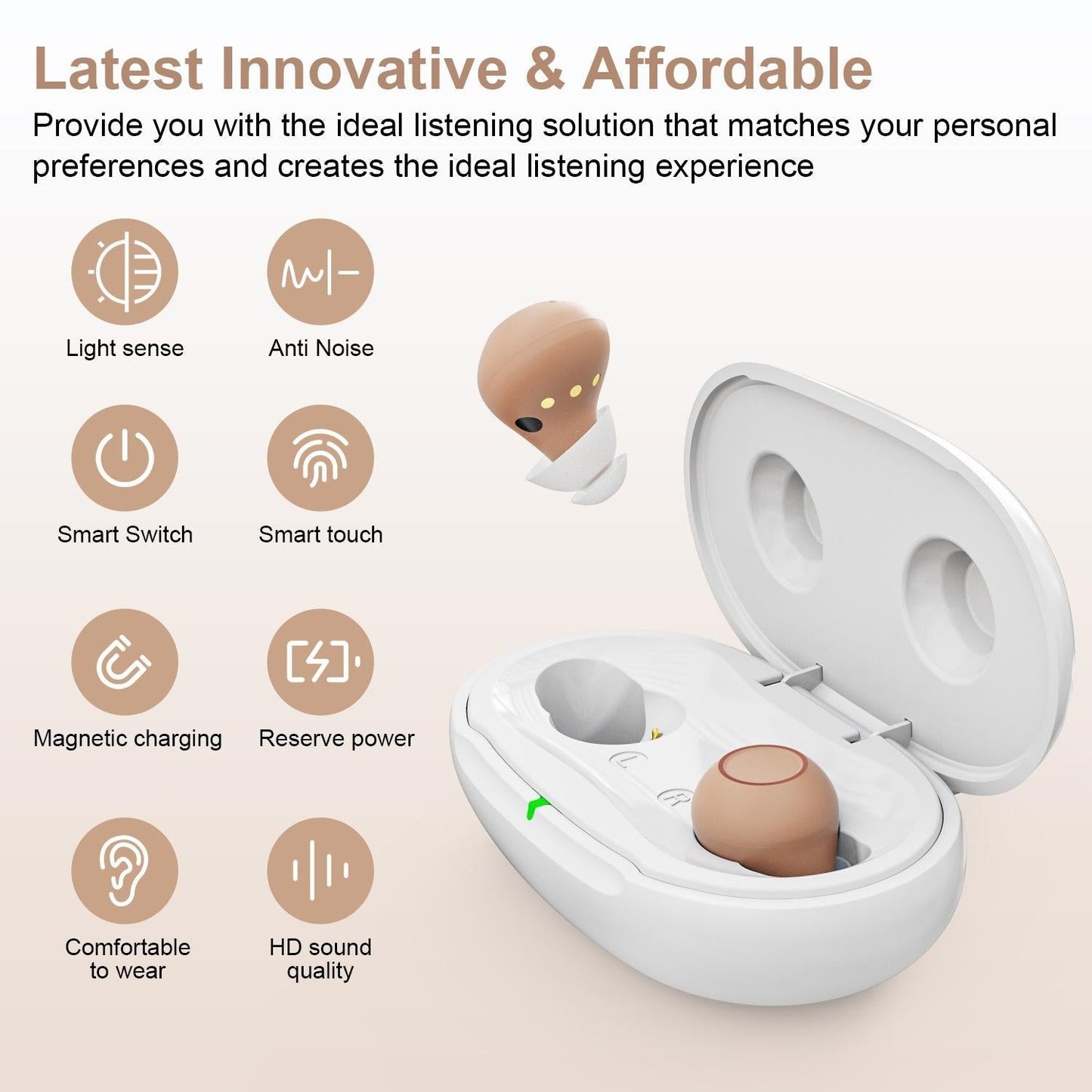 Digital In Ear Tws Hearing Aid Rechargeable & Invisible - Skin Colour