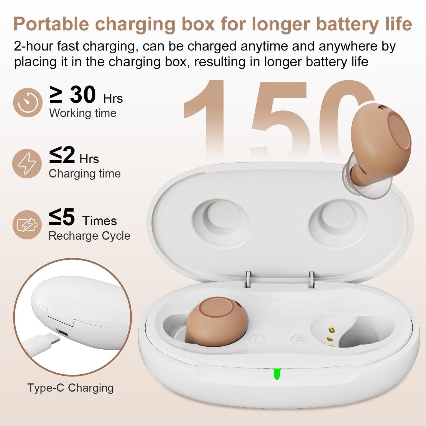 Digital In Ear Tws Hearing Aid Rechargeable & Invisible - Skin Colour