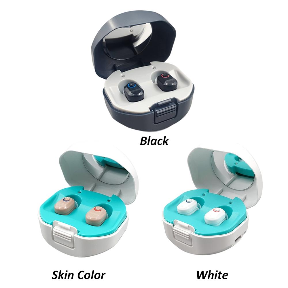 Wireless On Ear Hearing Aid With Charging Case - Black