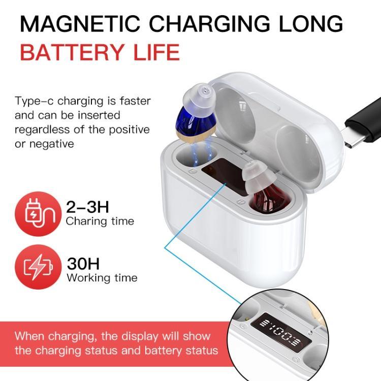 Digital Hearing Aid With Display & Charging - Red Blue + Black Compartment