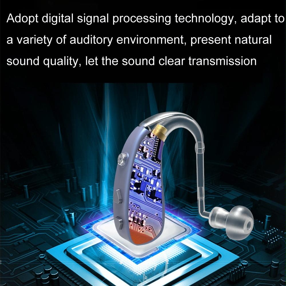 Digital Elderly Hearing Aid Rechargeable Sound Amplifier Black - Black