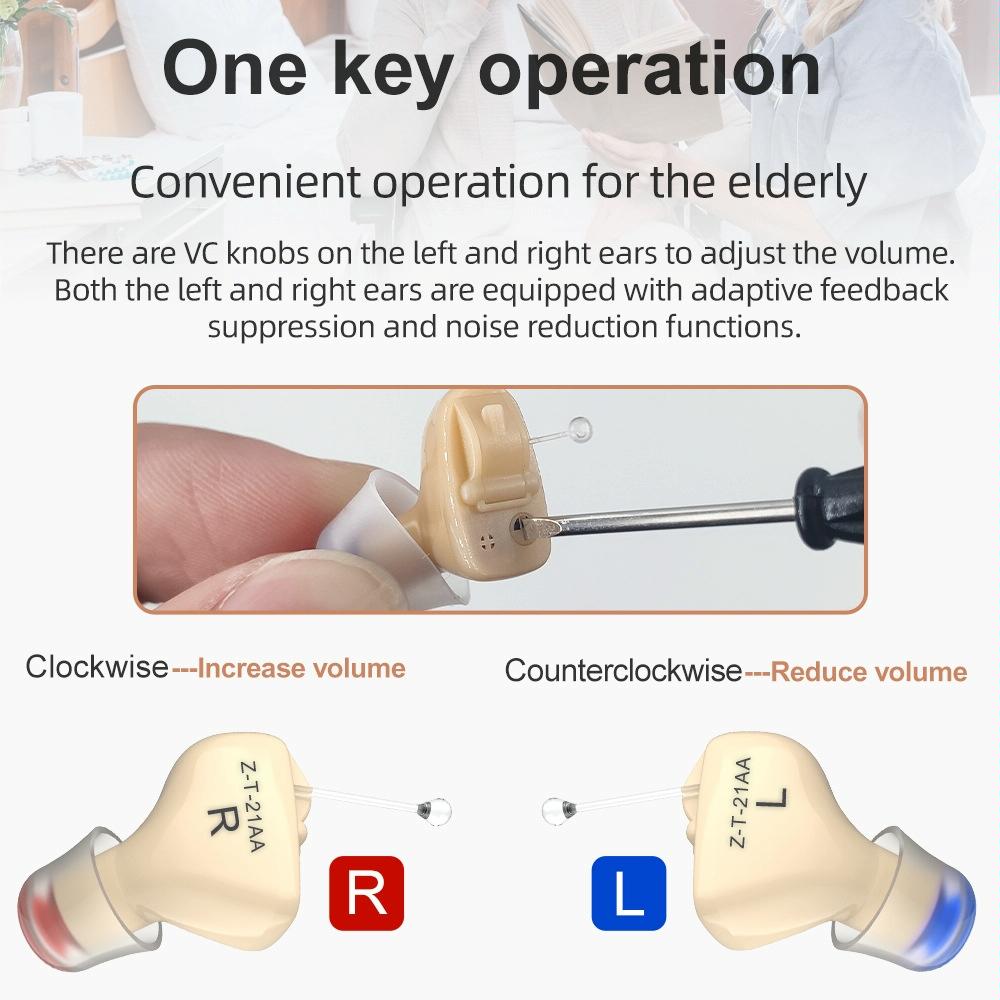 In Ear Hearing Aid For Elderly & Hearing Impaired - Black Left Ear