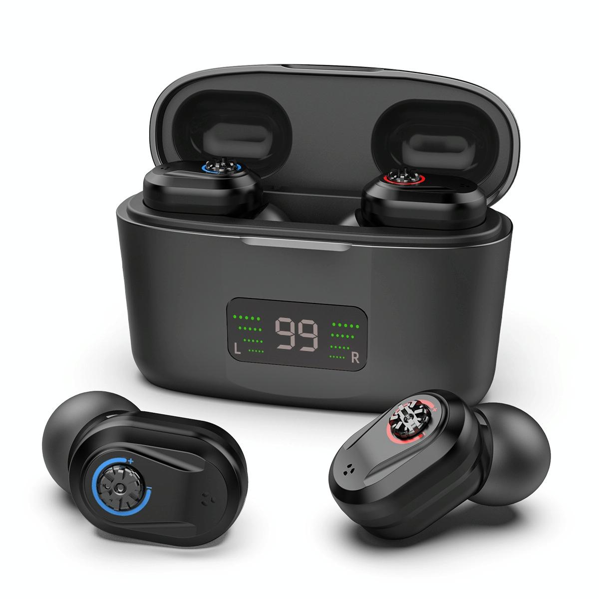 Digital Display In Ear Hearing Aid Earphone - Red And Blue