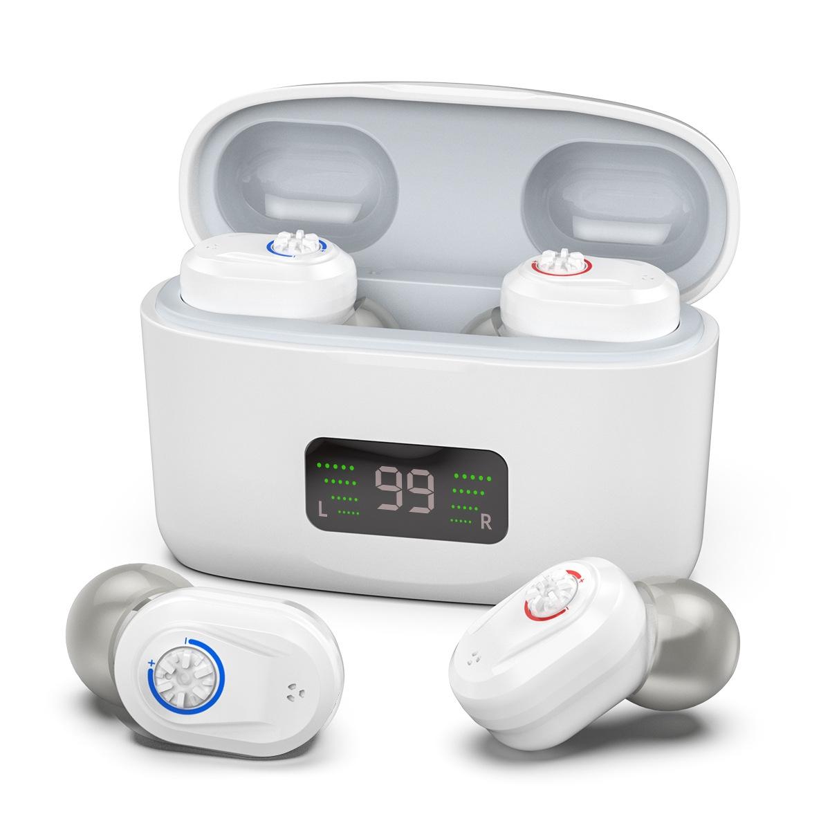 Digital Display In Ear Hearing Aid Earphone - Red And Blue