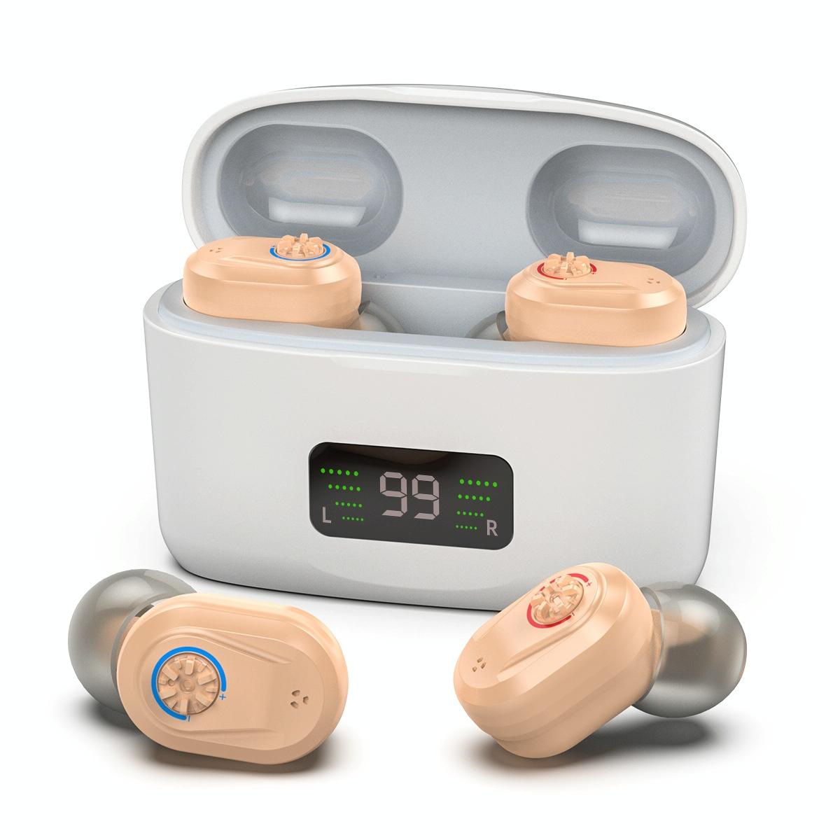Digital Display In Ear Hearing Aid Earphone - Red And Blue