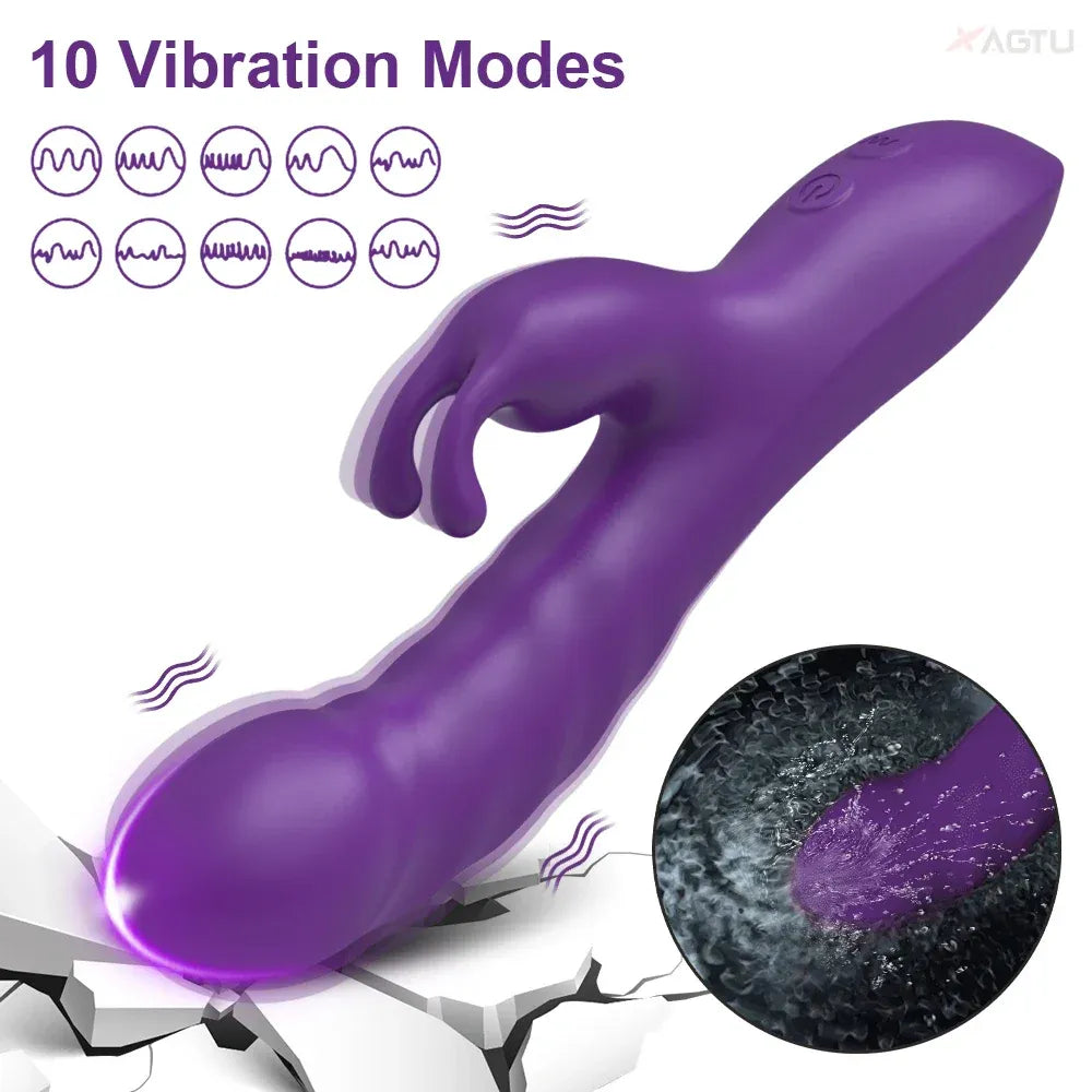 Rabbit Vibrator G Spot Vagina Nipples Stimulator - Purple