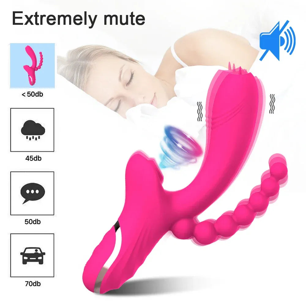 3 In 1 Clit Sucking Vibrator for Women G Spot Vagina Anal Stimulation Female Masturbator - Zd029 Purple