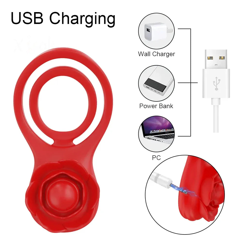 Vibrating Cock Ring for Men Delay Ejaculation Stimulate for Couples - Black