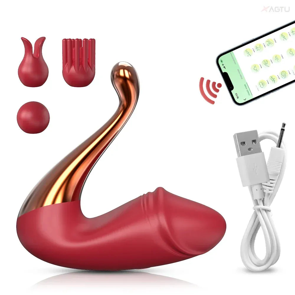 G Spot Vibrator for Women Bluetooth Remote Control Wearable Clit Stimulator - Red