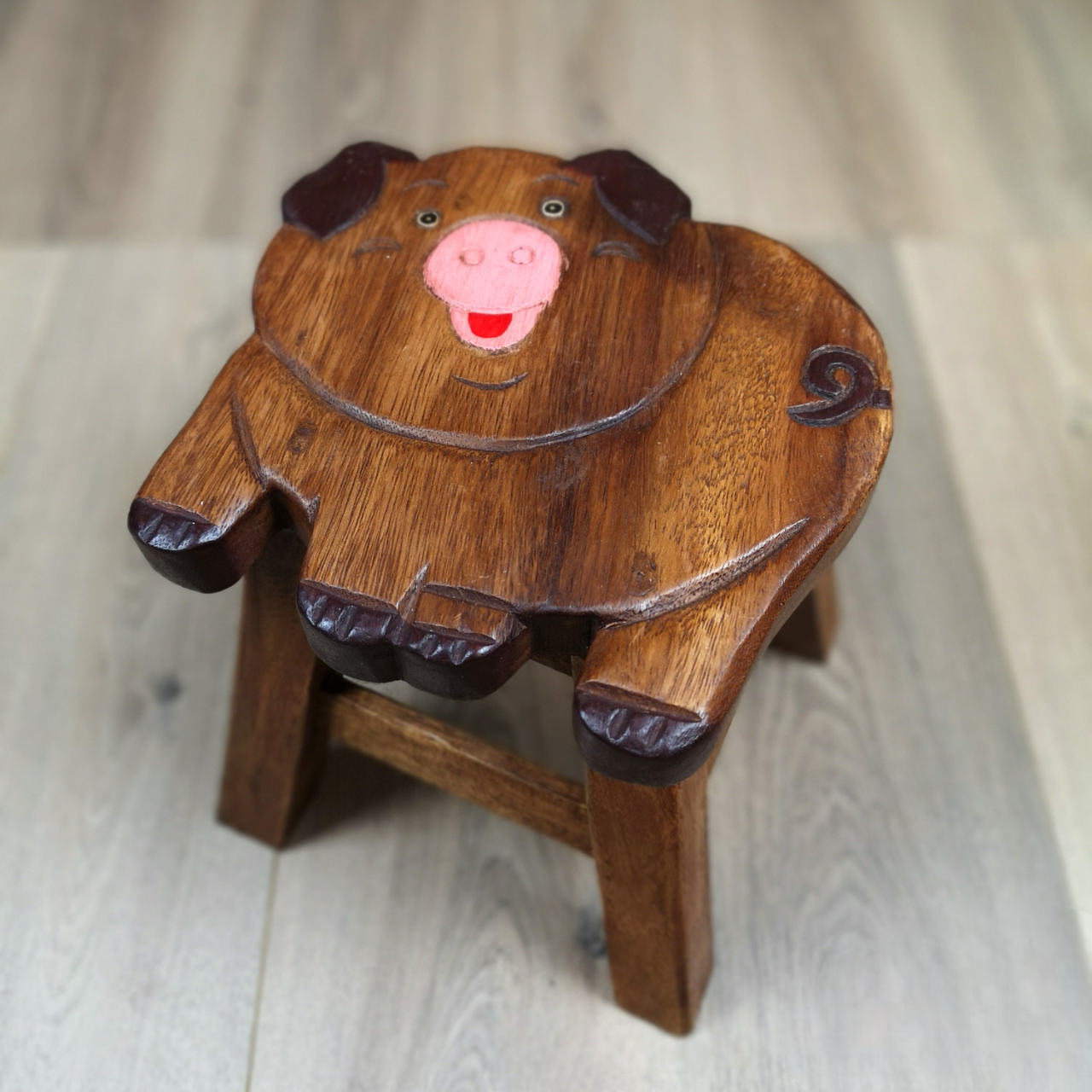 Premium Kids Wooden Pig Stool – Handmade Solid Wood Toilet Training and Step Stool