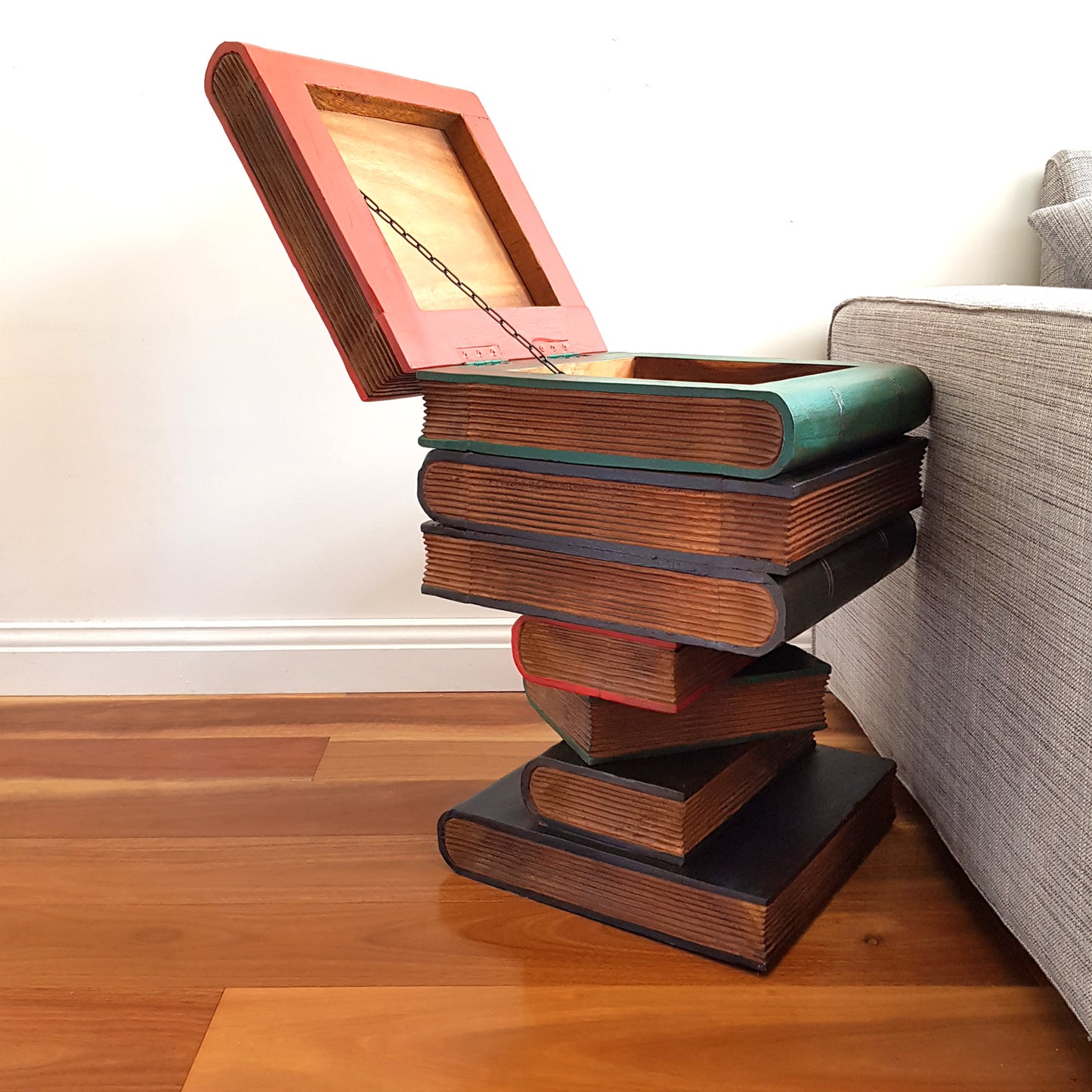 Artisan Handmade Book Stack Side Table with Storage | Hardwood Bedside Table