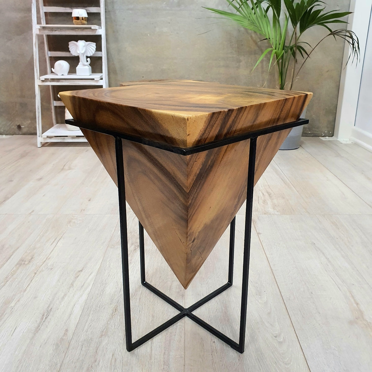 Handmade Hardwood Side Table / Pyramid Corner Stool / Plant Stand