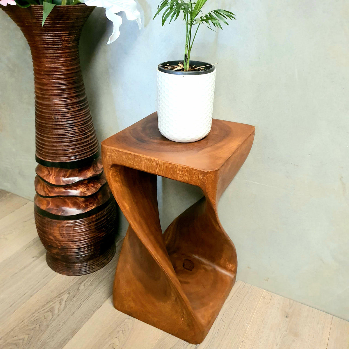 Handmade Hardwood Twist Side Table / Corner Stool / Plant Stand