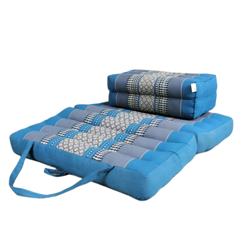 Foldable Meditation Cushion + Kapok Yoga Block Set | Handmade Thai Floor Mat with Handle | Supportive Allergen-Free Seating for Yoga, Meditation, or Travel