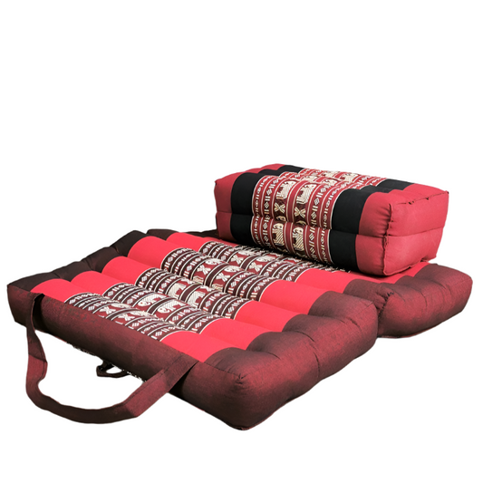 Foldable Meditation Cushion + Kapok Yoga Block Set | Handmade Thai Floor Mat with Handle | Supportive Allergen-Free Seating for Yoga, Meditation, or Travel