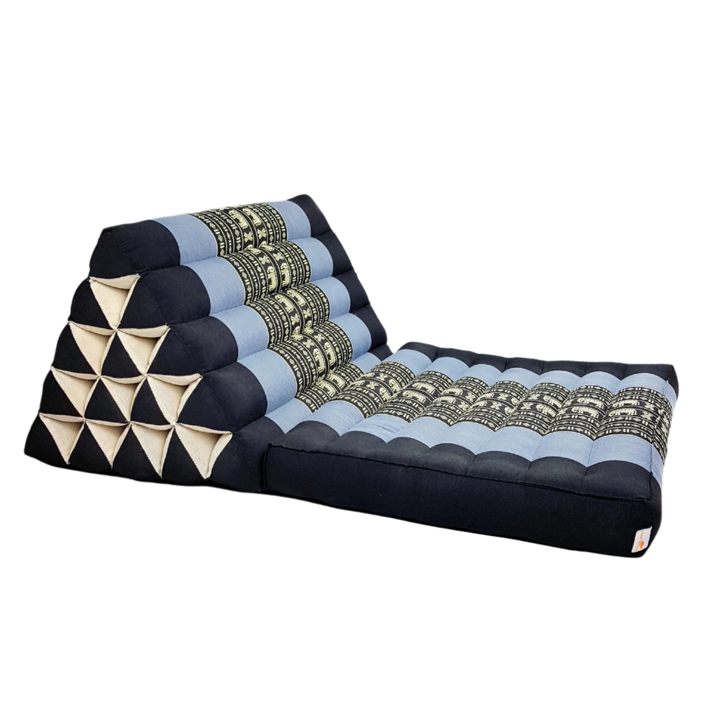 Triangular seat cushion with patterned design on a white background, featuring the Mango Trees brand.