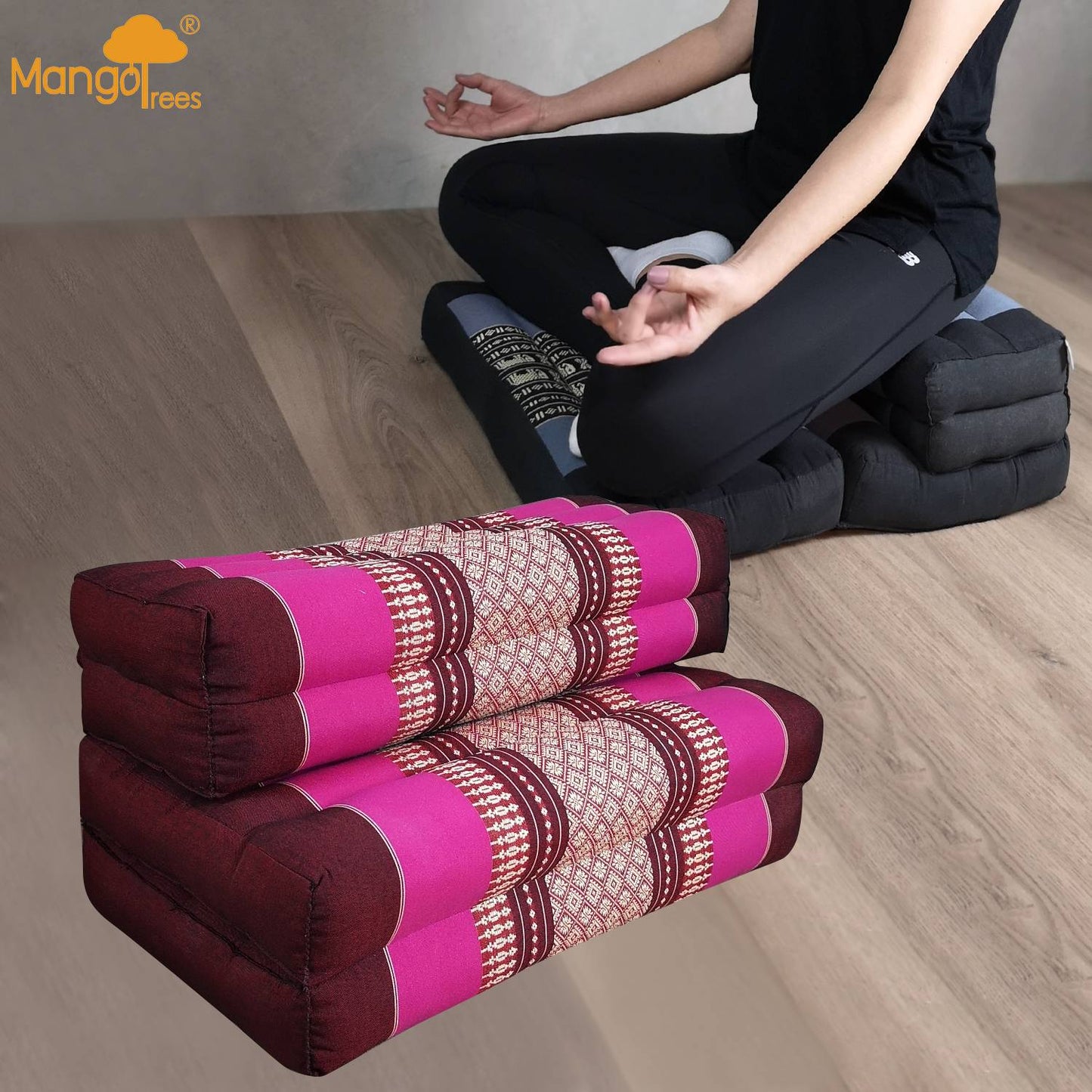Zafu Meditation Cushion Set - 100% Kapok Fold Out Cushion Yoga Mat Zabuton Traditional Pillow