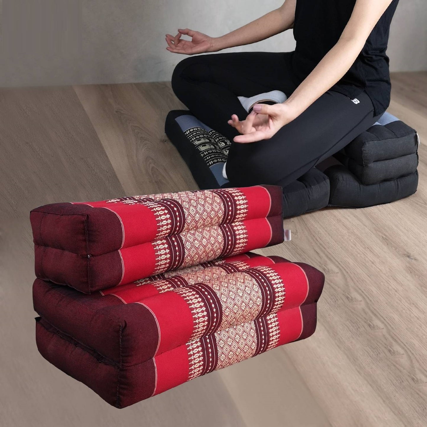 Zafu Meditation Cushion Set - 100% Kapok Fold Out Cushion Yoga Mat Zabuton Traditional Pillow